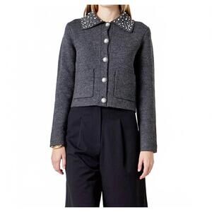 NEW ENDLESS ROSE pearl embellished cardigan in grey